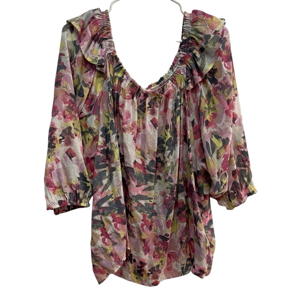 Womens 3X 4X Floral Peasant Blouse Boho Off Shoulder Sheer Plus Size